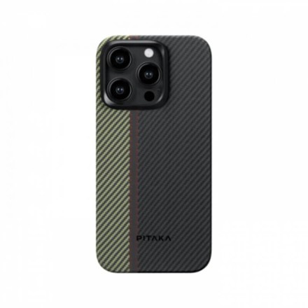 Чехол для iPhone 15 Pro Pitaka Fusion Weaving MagEZ Case 4 Overture кевлар (черно-серый)